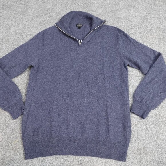 J. Crew Mens Sweater L Blue 1/4 Zip Solid 100% Cashmere - Picture 1 of 10